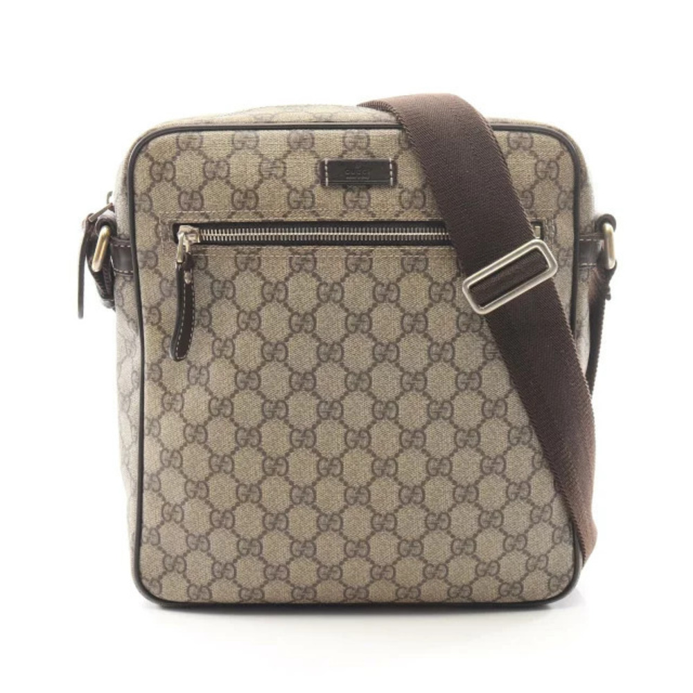 Gucci GG Supreme Shoulder Bag Canvas Leather Beige Cream Brown